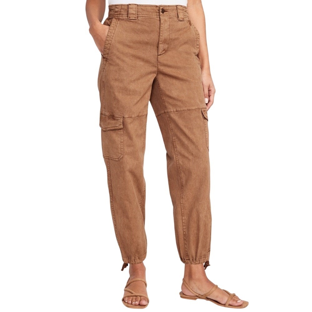 Old Navy High-Waisted Balloon Cargo Barrel Pants L Brown Coco De Mer Crop Ankle